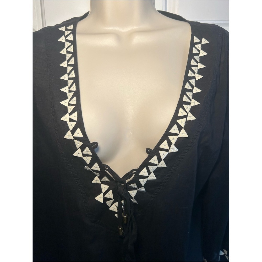 Trina Turk Swim Cover Up Womens M Black Tunic Lace Up V Neck Beaded Beach Resort - Picture 4 of 9